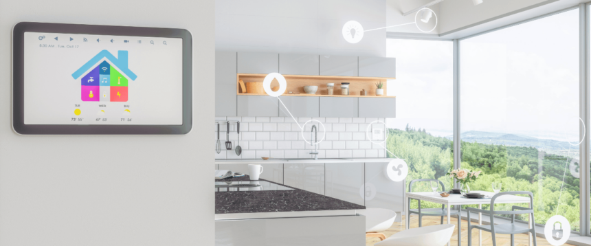 Tablette domotique murale dans cuisine moderne