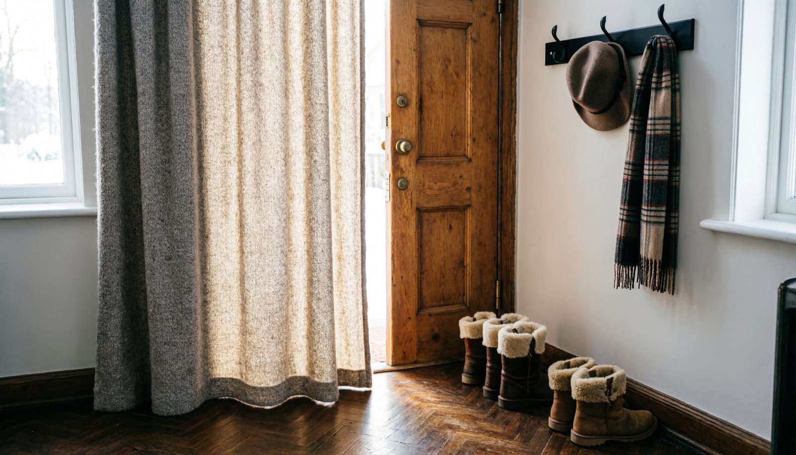 Un rideau devant la porte d'entrée : le geste simple qui limite les courants d'air cet hiver